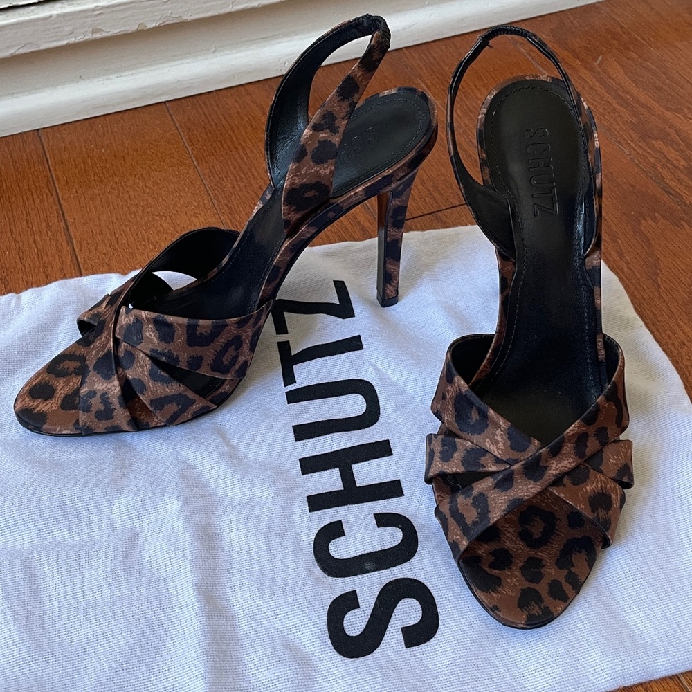 SCHUTZ Keefa Leopard Slingback stiletto Heels